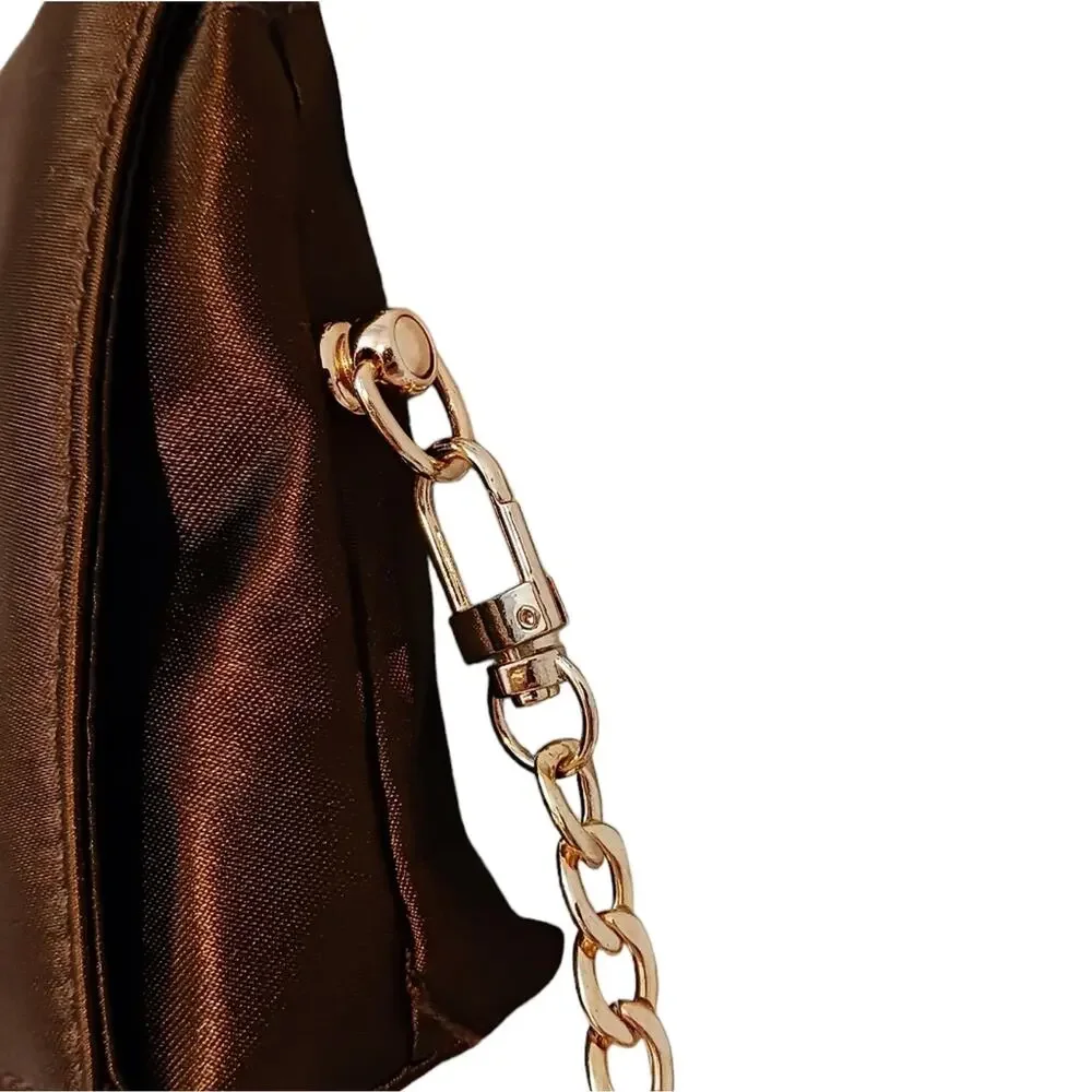 Bulgari Black Satin Crossbody Bag with Gold Chain